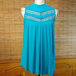 Aqua Crochet Embellished Summer Top